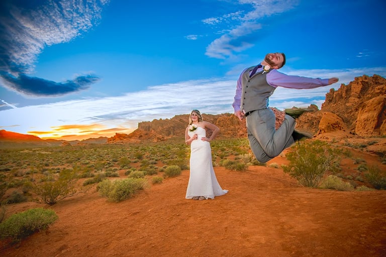 Groom celebrating at Valley of Fire